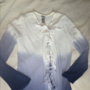 Tommy Bahama White and Blue Cardigan with Boho Fringe Detail